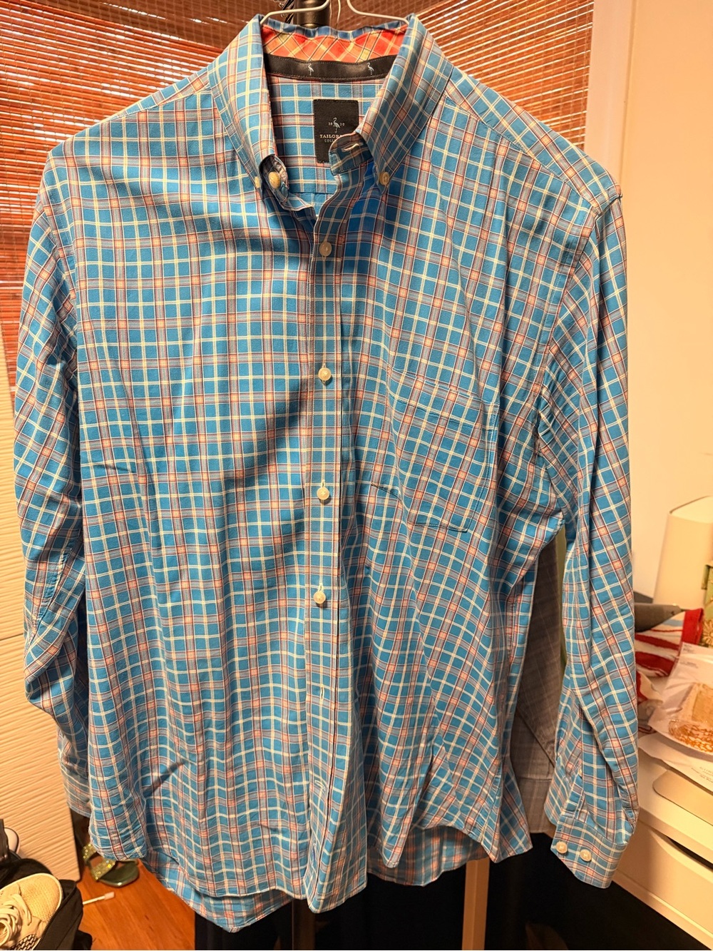 Tailorbyrd Men's Aqua and White Plaid Button-Down Shirt